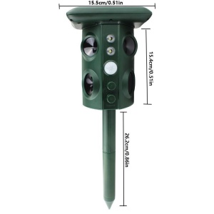 Aparat Solar LED cu Ultrasunete, Flippy, Repelent pentru Animale Mari si Mici, Lumina Rosie si Alba, Anti Rozatoare, Anti Insecte, Frecventa 13.5KHZ-45.5KHZ, Senzor PIR, 15.5 x 15.4 x 26.2 cm, Verde - Img 6