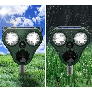 Aparat Solar LED cu Ultrasunete, Flippy, Repelent pentru Animale Mari si Mici, Lumina Rosie si Alba, Anti Rozatoare, Anti Insecte, Frecventa 13.5KHZ-65 KHZ, Senzor PIR, 13 x 14.7 x 24.5 cm, Verde - Img 5