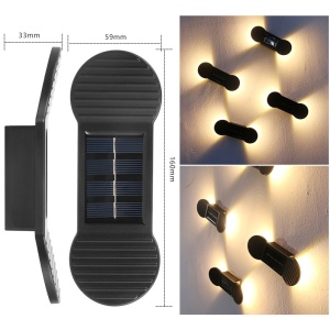 Aplica solara LED Flippy, ABS/Policarbonat, rezistenta la apa IP65, 2 LED-uri SMD, pentru perete, scari, 1.2V, 600mah, 16 x 5.9 x 3.3 cm, lumina alb cald, negru - Img 2