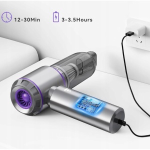 Aspirator Portabil Auto, Flippy, pentru Casa si Masina, 3 Viteze, Incarcator Tip-C cu Incarcare Rapida, Tub Prelungitor, 2000mAh, 7 Capete de Aspirare si Suflare, 21x20x6.5 cm, Argintiu Mov - Img 12