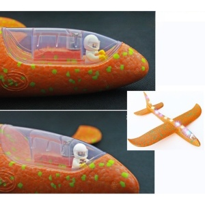 Avion Planor cu Pilot, Flippy, Din Polistiren, Cu Lumini pe Toata Lungimea, 47 cm, Portocaliu - Img 2