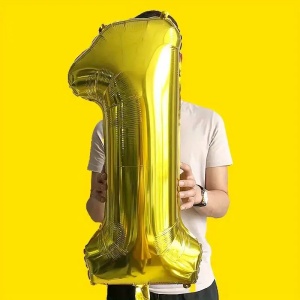 Balon din Folie Flippy, Cifra 1, 81 cm, Pentru Aer sau Heliu, Bulk, Auriu - Img 3