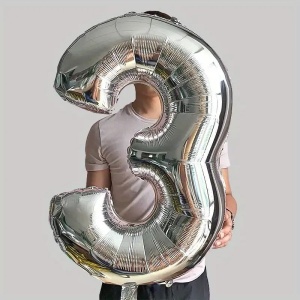 Balon din Folie Flippy, Cifra 3, 81 cm, Pentru Aer sau Heliu, Bulk, Argintiu - Img 3