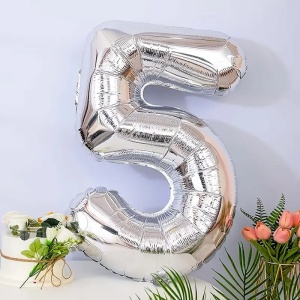 Balon din Folie Flippy, Cifra 5, 81 cm, Pentru Aer sau Heliu, Bulk, Argintiu - Img 2