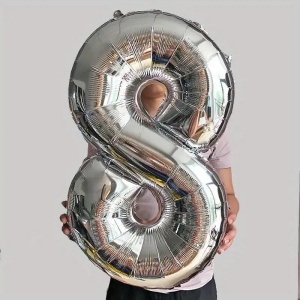 Balon din Folie Flippy, Cifra 8, 81 cm, Pentru Aer sau Heliu, Bulk, Argintiu - Img 3