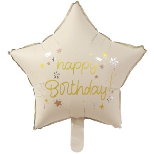 Balon din Folie Metalizata, Flippy, Figurina Animata, Model Stea, 45 cm, Ambalaj Individual, Pai Inclus, Umflare cu Aer sau Heliu, Bej