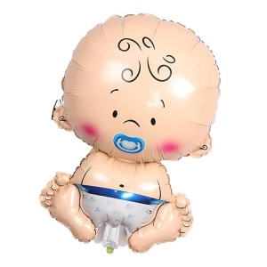 Balon din Folie Metalizata, Flippy, Figurina Baietel, Tema Botez, 73x48 cm, Ambalaj Individual, Pai Inclus, Umflare cu Aer sau Heliu, Albastru - Img 4