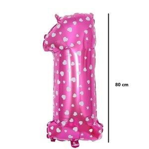 Balon din Folie Metalizata Flippy, Figurina Cifra, Imprimeu Inimi, Tema Aniversare 80 cm, Ambalaj Individual, Pai inclus, Umflare cu Aer sau Heliu, Roz, Cifra 1 - Img 2