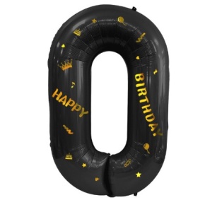 Balon din Folie Metalizata Flippy, Figurina Cifra, Scris Happy Birthday, Tema Aniversare 100 cm, Ambalaj Individual, Pai inclus, Umflare cu Aer sau Heliu, Negru, Cifra 0 - Img 5
