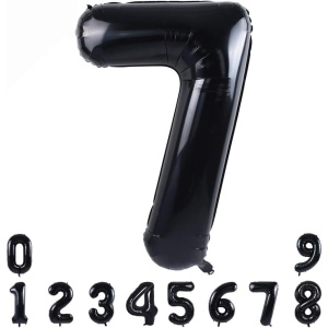 Balon din Folie Metalizata, Flippy, Figurina Cifra, Tema Aniversare 100 cm, Ambalaj Individual, Pai inclus, Umflare cu Aer sau Heliu, Negru, Cifra 7 - Img 2