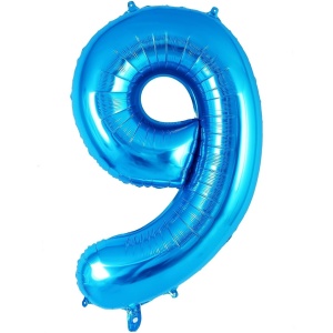 Balon din Folie Metalizata, Flippy, Figurina Cifra, Tema Aniversare 100 cm, Ambalaj Individual, Pai inclus, Umflare cu Aer sau Heliu, Albastru, Cifra 9 - Img 1