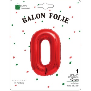 Balon din Folie Metalizata Flippy, Figurina Cifra, Tema Aniversare 40 cm, Ambalaj Individual, Pai inclus, Umflare cu Aer sau Heliu, Rosu, Cifra 0 - Img 2