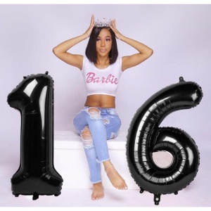 Balon din Folie Metalizata Flippy, Figurina Cifra, Tema Aniversare 40 cm, Ambalaj Individual, Pai inclus, Umflare cu Aer sau Heliu, Negru, Cifra 1 - Img 4
