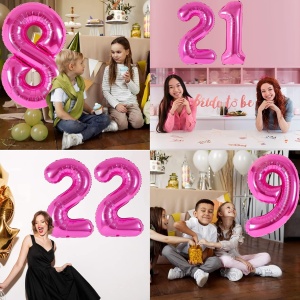 Balon din Folie Metalizata Flippy, Figurina Cifra, Tema Aniversare 40 cm, Ambalaj Individual, Pai inclus, Umflare cu Aer sau Heliu, Roz, Cifra 2 - Img 9