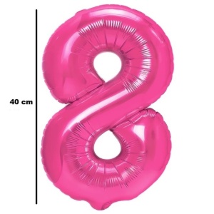 Balon din Folie Metalizata Flippy, Figurina Cifra, Tema Aniversare 40 cm, Ambalaj Individual, Pai inclus, Umflare cu Aer sau Heliu, Roz, Cifra 8 - Img 2