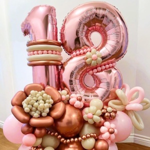 Balon din Folie Metalizata Flippy, Figurina Cifra, Tema Aniversare 40 cm, Ambalaj Individual, Pai inclus, Umflare cu Aer sau Heliu, Rose Gold, Cifra 1 - Img 4