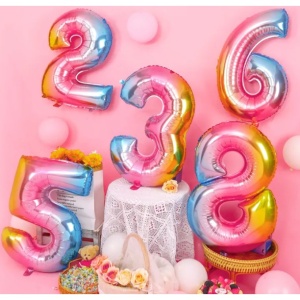 Balon din Folie Metalizata Flippy, Figurina Cifra, Tema Aniversare 40 cm, Ambalaj Individual, Pai inclus, Umflare cu Aer sau Heliu, Multicolor, Cifra 5 - Img 5