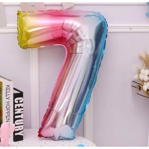 Balon din Folie Metalizata Flippy, Figurina Cifra, Tema Aniversare 40 cm, Ambalaj Individual, Pai inclus, Umflare cu Aer sau Heliu, Multicolor, Cifra 7 - Img 2