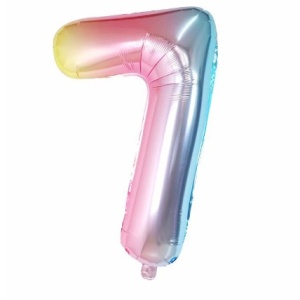 Balon din Folie Metalizata Flippy, Figurina Cifra, Tema Aniversare 40 cm, Ambalaj Individual, Pai inclus, Umflare cu Aer sau Heliu, Multicolor, Cifra 7 - Img 1