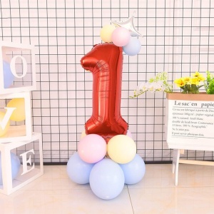 Balon din Folie Metalizata Flippy, Figurina Cifra, Tema Aniversare 80 cm, Ambalaj Individual, Pai inclus, Umflare cu Aer sau Heliu, Rosu, Cifra 1 - Img 6