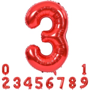 Balon din Folie Metalizata Flippy, Figurina Cifra, Tema Aniversare 80 cm, Ambalaj Individual, Pai inclus, Umflare cu Aer sau Heliu, Rosu, Cifra 3 - Img 5
