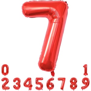 Balon din Folie Metalizata Flippy, Figurina Cifra, Tema Aniversare 80 cm, Ambalaj Individual, Pai inclus, Umflare cu Aer sau Heliu, Rosu, Cifra 7 - Img 9