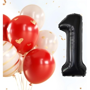 Balon din Folie Metalizata, Flippy, Figurina Cifra, Tema Aniversare 80 cm, Ambalaj Individual, Pai inclus, Umflare cu Aer sau Heliu, Negru, Cifra 1 - Img 4