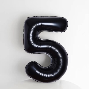 Balon din Folie Metalizata, Flippy, Figurina Cifra, Tema Aniversare 80 cm, Ambalaj Individual, Pai inclus, Umflare cu Aer sau Heliu, Negru, Cifra 5 - Img 4