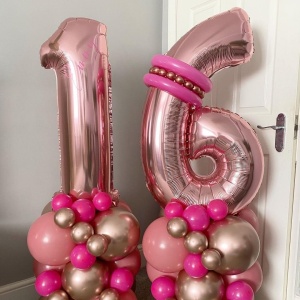 Balon din Folie Metalizata Flippy, Figurina Cifra, Tema Aniversare 80 cm, Ambalaj Individual, Pai inclus, Umflare cu Aer sau Heliu, Rose, Cifra 1 - Img 5