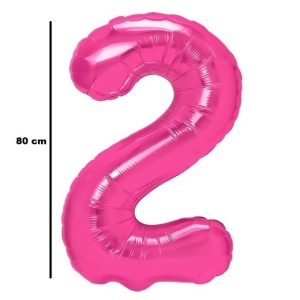 Balon din Folie Metalizata Flippy, Figurina Cifra, Tema Aniversare 80 cm, Ambalaj Individual, Pai inclus, Umflare cu Aer sau Heliu, Roz, Cifra 2 - Img 2