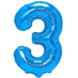 Balon din Folie Metalizata, Flippy, Figurina Cifra, Tema Aniversare 80 cm, Ambalaj Individual, Pai inclus, Umflare cu Aer sau Heliu, Albastru, Cifra 3 - Img 1