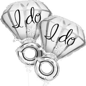 Balon din Folie Metalizata, Flippy, Figurina Inel de Logodna, Model Diamant, Tema Nunta, 60 cm, Ambalaj Individual, Pai Inclus, Umflare cu Aer sau Heliu, Alb - Img 2