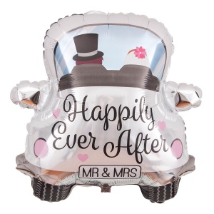 Balon din Folie Metalizata, Flippy, Figurina Masina, Model Nunta Happily Ever After, Tema Nunta, 60 x 63 cm, Ambalaj Individual, Pai Inclus, Umflare cu Aer sau Heliu, Alb - Img 5