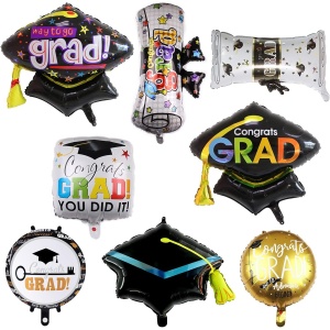 Balon din Folie Metalizata, Flippy, Figurina, Model Toca Congrats Grad, Tematica Absolvire, 66x66 cm, Ambalaj Individual, Pai Inclus, Umflare cu Aer sau Heliu, Negru - Img 9