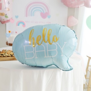 Balon din Folie Metalizata, Flippy, Figurina Norisor, Tema Hello Baby , 59x50 cm, Ambalaj Individual, Pai Inclus, Umflare cu Aer sau Heliu, Albastru - Img 3