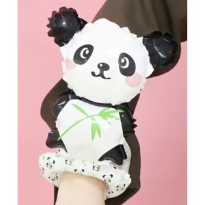 Balon din Folie Metalizata, Flippy, Figurine Animalute, Tip Bratara, Model Panda, 13 x 35 cm, Ambalaj Individual, Pai Inclus, Umflare cu Aer sau Heliu, Alb/Negru - Img 4