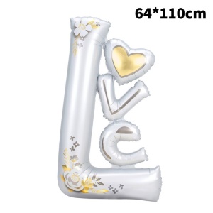 Balon din Folie Metalizata, Flippy, Figurine, Model LOVE, Tematica Iubire, 110x64 cm, Ambalaj Individual, Pai Inclus, Umflare cu Aer sau Heliu, Alb - Img 3