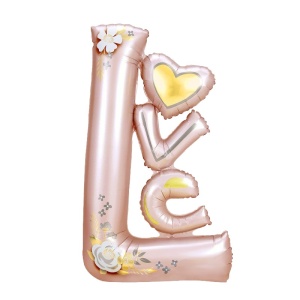 Balon din Folie Metalizata, Flippy, Figurine, Model LOVE, Tematica Iubire, 110x64 cm, Ambalaj Individual, Pai Inclus, Umflare cu Aer sau Heliu, Roz Deschis - Img 1