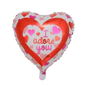 Balon din Folie Metalizată, Flippy, Forma de Inima, Model I Adore you, 45cm, Ambalaj Individual, Pai inclus, Umflare cu Aer sau Heliu, Rosu - Img 2