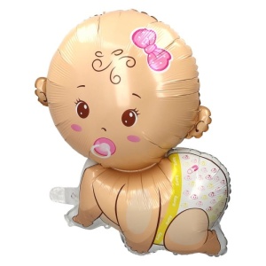 Balon din Folie Metalizata, Flippy, Mini Figurina, Model Bebelus Fetita, Tematica Gender Reveal, 45x25 cm, Ambalaj Individual, Pai Inclus, Umflare cu Aer sau Heliu, Multicolor - Img 2