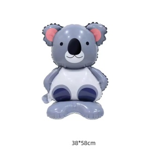 Balon din Folie Metalizata, Flippy, Mini Figurine Animalute, Model Koala, Tematica Aniversare, 38x58 cm, Ambalaj Individual, Pai Inclus, Umflare cu Aer sau Heliu, Multicolor - Img 4