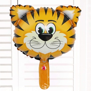Balon din Folie Metalizata, Flippy, Mini Figurine Animalute, Model Tigru, Tematica Aniversare, 38x31 cm, Ambalaj Individual, Pai Inclus, Umflare cu Aer sau Heliu, Multicolor - Img 2