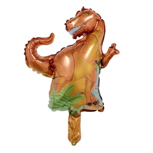Balon din Folie Metalizata, Flippy, Mini Figurine Dinozauri, Model T-Rex, Tematica Aniversare, 48x34 cm, Ambalaj Individual, Pai Inclus, Umflare cu Aer sau Heliu, Multicolor - Img 1