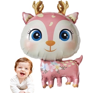 Balon din Folie Metalizata, Flippy, Mini Figurine, Model Cerb, Tematica Aniversare, 49x74.5 cm, Ambalaj Individual, Pai Inclus, Umflare cu Aer sau Heliu, Roz - Img 2