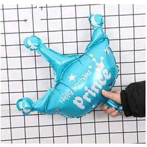 Balon din Folie Metalizata, Flippy, Mini Figurine, Model Coroana de Print, Tematica Aniversare, 42x38 cm, Ambalaj Individual, Pai Inclus, Umflare cu Aer sau Heliu, Albastru - Img 3