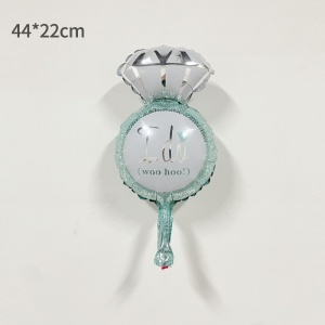 Balon din Folie Metalizata, Flippy, Mini Figurine Nunta, Model Inel de Logodna, Tematica Cerere in Casatorie, 46x23 cm, Ambalaj Individual, Pai Inclus, Umflare cu Aer sau Heliu, Albastru - Img 3