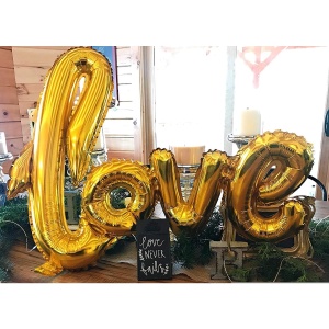 Balon din Folie Metalizata, Flippy, Model Love scris de mana, 102x65 cm, Tematica Ziua Îndrăgostiților, Ambalaj Individual, Pai Inclus, Umflare cu Aer sau Heliu, Auriu - Img 2