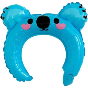 Balon din Folie Metalizata, Flippy, Tip Coronita cu Urechi, Model Koala, Ambalaj Individual, Pai Inclus, Umflare cu Aer sau Heliu, 26.5 x 28 cm, Albastru - Img 4