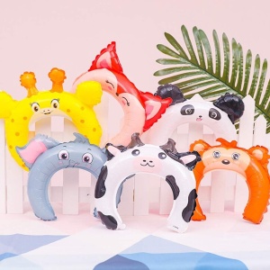 Balon din Folie Metalizata, Flippy, Tip Coronita cu Urechi, Model Panda, Ambalaj Individual, Pai Inclus, Umflare cu Aer sau Heliu, 27 x 28 cm, Alb/Negru - Img 6