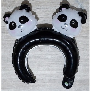 Balon din Folie Metalizata, Flippy, Tip Coronita cu Urechi, Model Panda, Ambalaj Individual, Pai Inclus, Umflare cu Aer sau Heliu, 30 x 27 cm, Albastru - Img 2